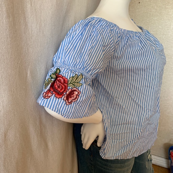 Ambiance floral embroidered blue and white stripped too 3xl - Picture 3 of 7